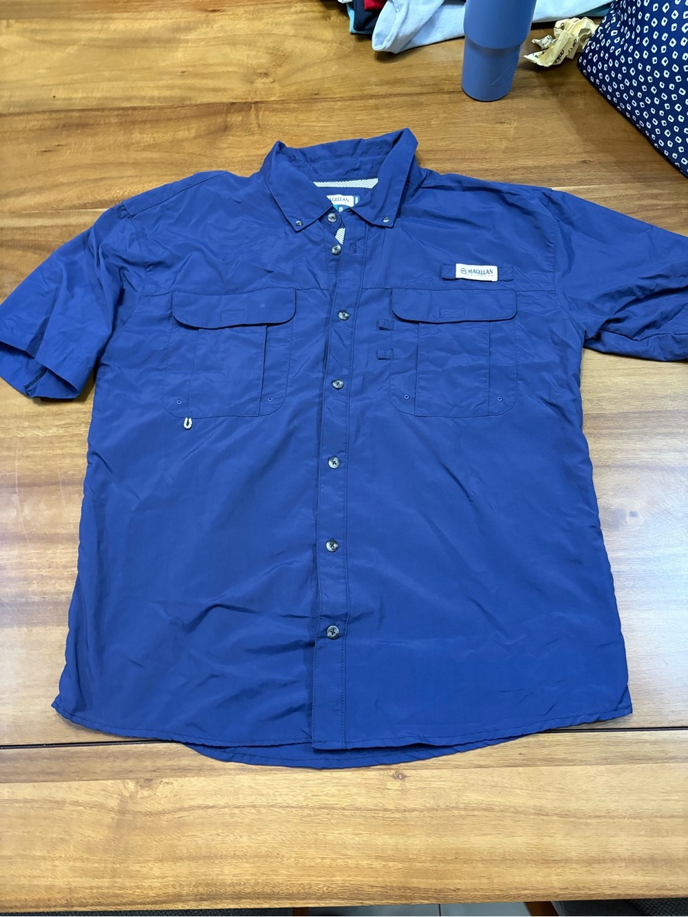 Magellan Outdoors Men's Short Sleeve Button-Up Shirt - Navy Blue